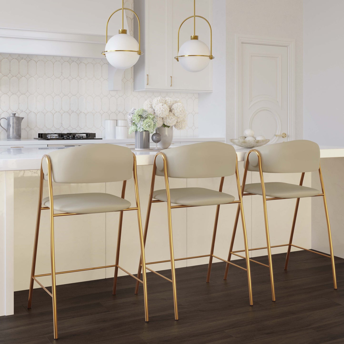 Lara Cream Performance Vegan Leather Counter Stool - Set of 2