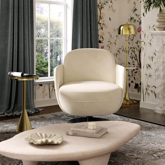 Solange Cream Velvet Swivel Chair