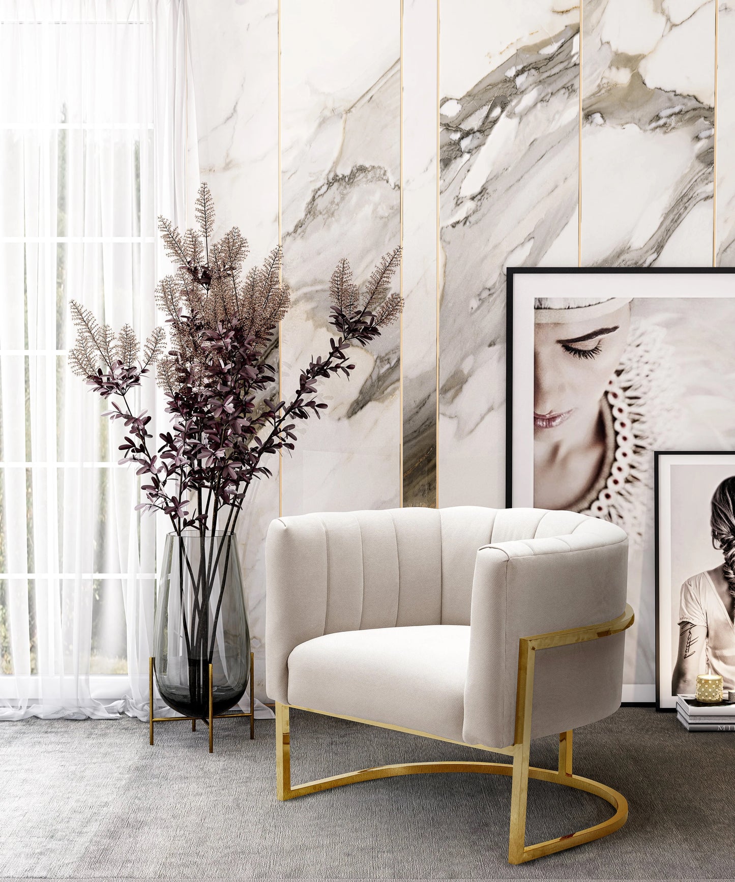 Magnolia Spotted Cream Chair With Gold Base