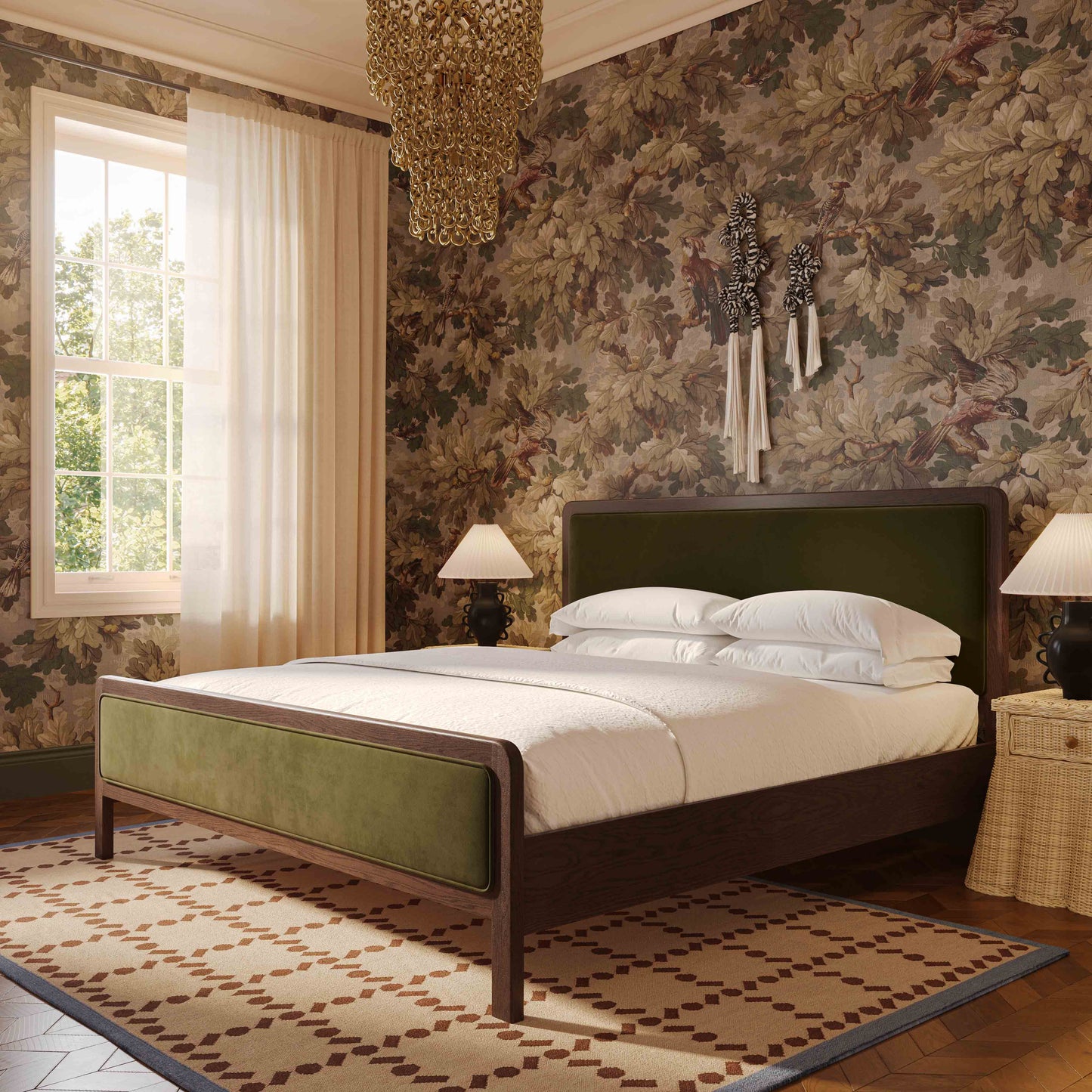 Hella Velvet and Ash Wood Bed