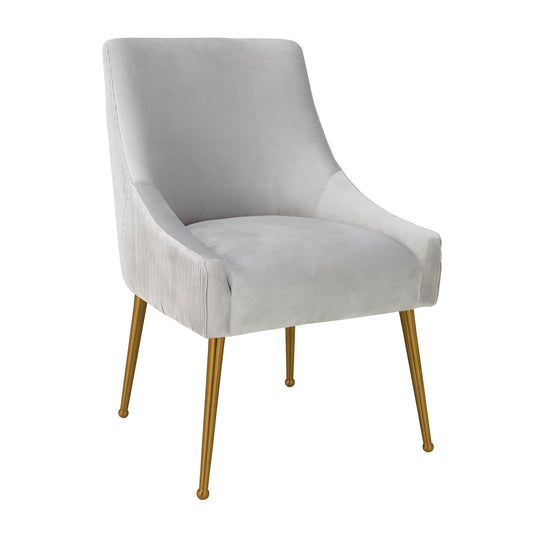 Beatrix Pleated Light Grey Velvet Side Chair - Silver Legs