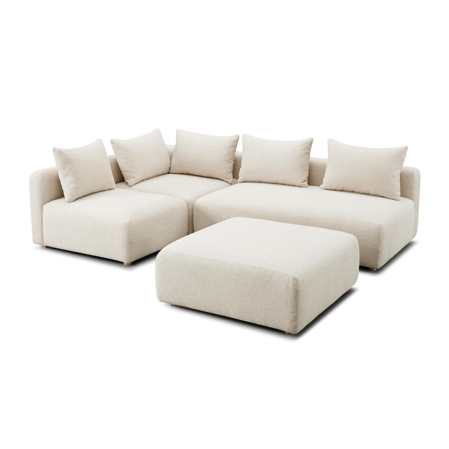 Hangover Cream Heavy Textured Fabric 4-Piece Modular Sectional