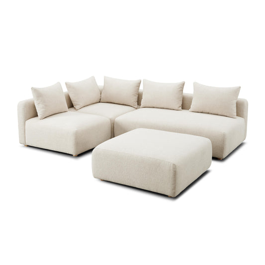 Hangover Cream Heavy Textured Fabric 4-Piece Modular Sectional